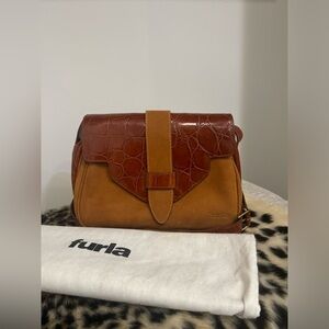 Furla brown suede and leather crossbody